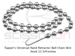 Tupper's universal hand retractor ball chain skin hooks, 12 3-4in