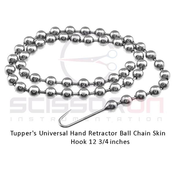 Tupper's universal hand retractor ball chain skin hooks, 12 3-4in