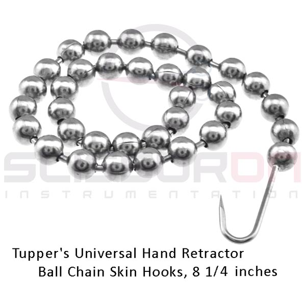 Tupper's universal hand retractor ball chain skin hooks, 8 1-4in_01