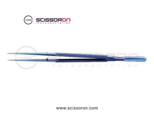 Microsurgical Tissue Forceps 1.0mm TC Dusted Straight Jaws Round Counterweight Handle Titanium