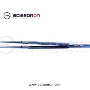 Microsurgical Tissue Forceps 1.0mm TC Dusted Straight Jaws Round Counterweight Handle Titanium