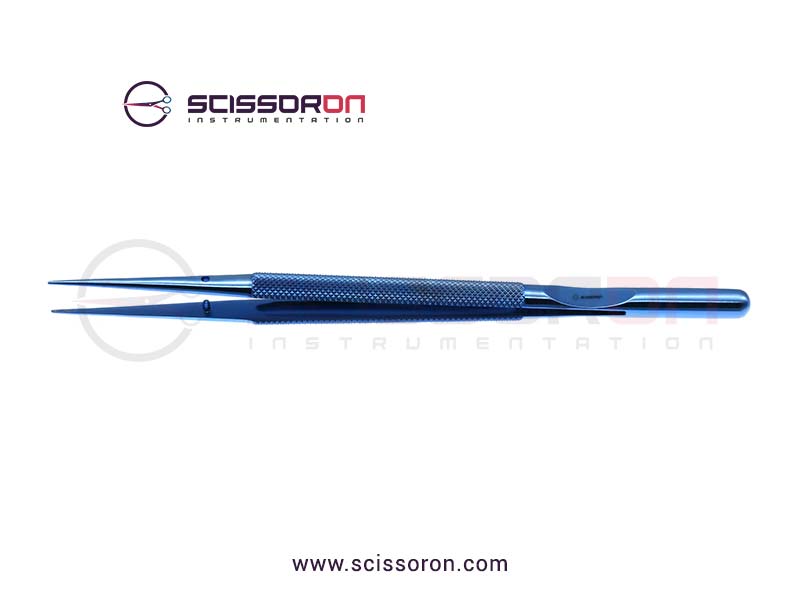 Microsurgical Forceps 0.5mm TC Dust Surface Curved Jaws Round Counterweight Handle Titanium
