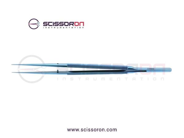 Microsurgical Tissue Forceps without Tying 1.0mm TC Dusted Straight Jaws Titanium Round Balanced Handle Microsurgical Tissue Forceps without Tying 1.0mm TC Dusted Straight Jaws Titanium Round Balanced Handle