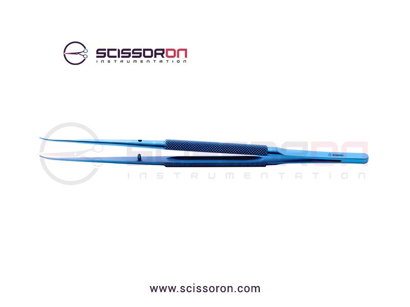 Microsurgical Tissue Forceps without Tying 1.0mm TC Dusted Curved Jaws Round Balanced Handle Titanium