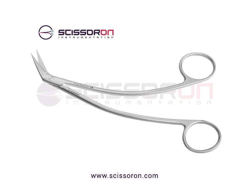 Favaloro-coronary-artery-scissors,-6-3-4'',-curved-shanks,-angled-55º-blades,-sharp-tips,-ring-handle